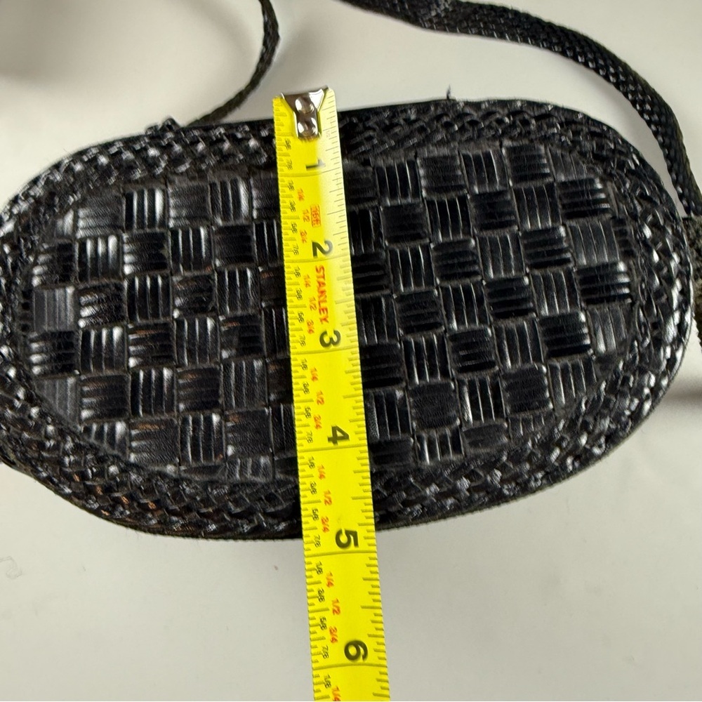vtg 90s L.J.S Collection Woven Leather Small Crossbody Bag Black Basketweave - Picture 10 of 10